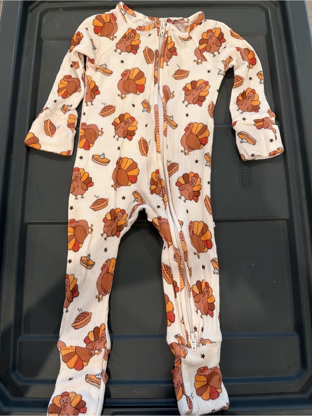 Caden Lane Turkey Print Baby One-Piece Zipper Pajama